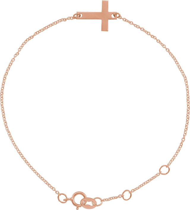 14K Gold Engravable Cross Bracelet - Rose Gold