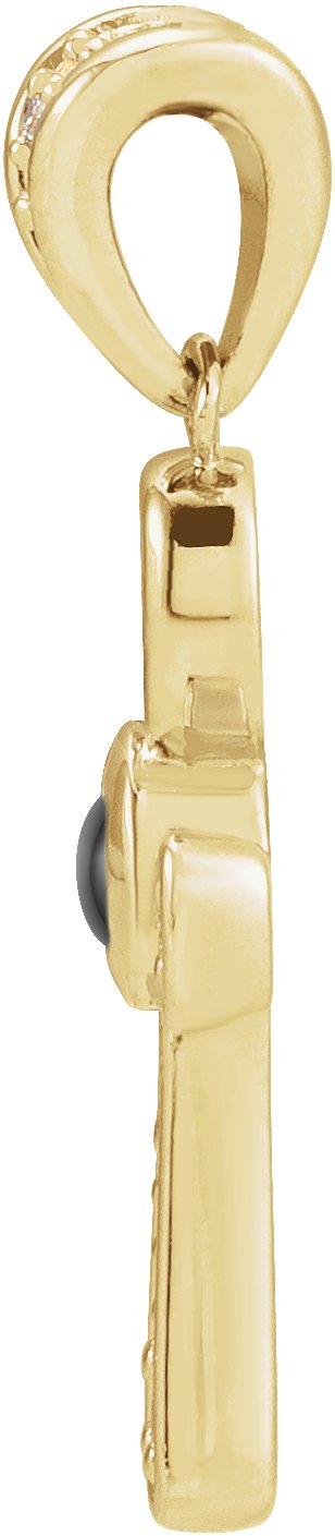 14K Gold Round Natural Onyx & Natural Diamond Cabochon Ankh Cross Necklace or Pendant - Yellow Gold - view 4