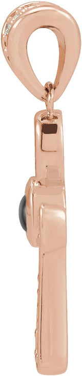 14K Gold Round Natural Onyx & Natural Diamond Cabochon Ankh Cross Necklace or Pendant - Rose Gold - view 4