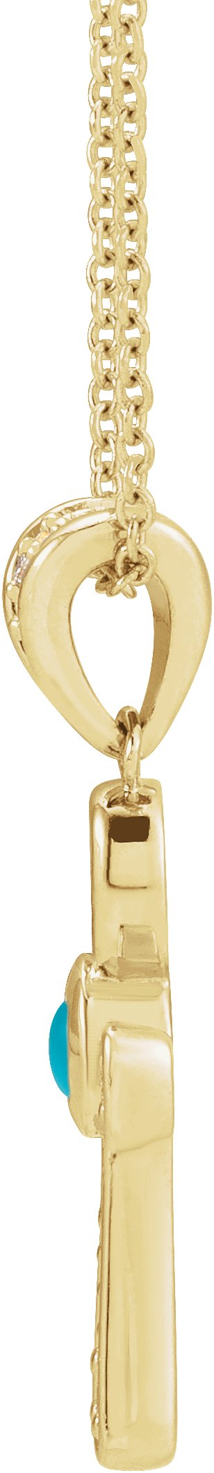 14K Gold Round Natural Turquoise & Natural Diamond Cabochon Ankh Cross Necklace or Pendant - Yellow Gold - view 4