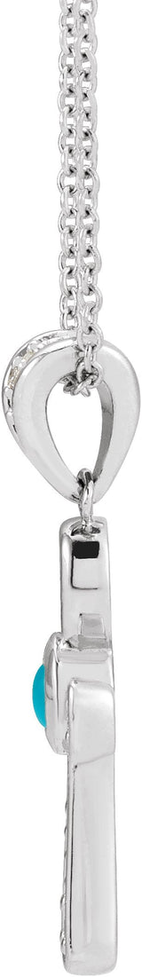 Platinum Round Natural Turquoise & Natural Diamond Cabochon Ankh Cross Necklace or Pendant - view 6