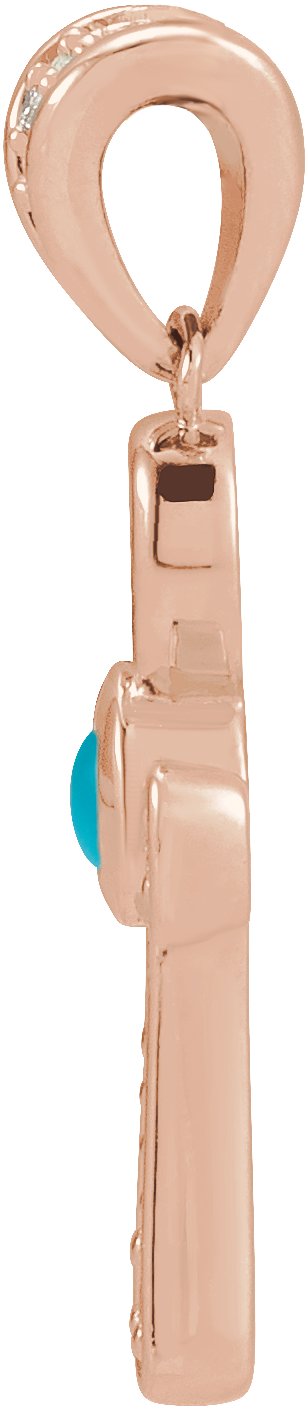 14K Gold Round Natural Turquoise & Natural Diamond Cabochon Ankh Cross Necklace or Pendant - Rose Gold - view 4