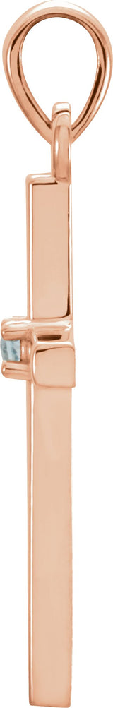14K Gold Round Natural Blue Zircon Birthstone Cross Pendant - Rose Gold - view 6