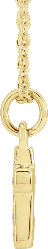 14K Gold Round Natural Diamond Youth Cross Necklace - Yellow Gold - view 3