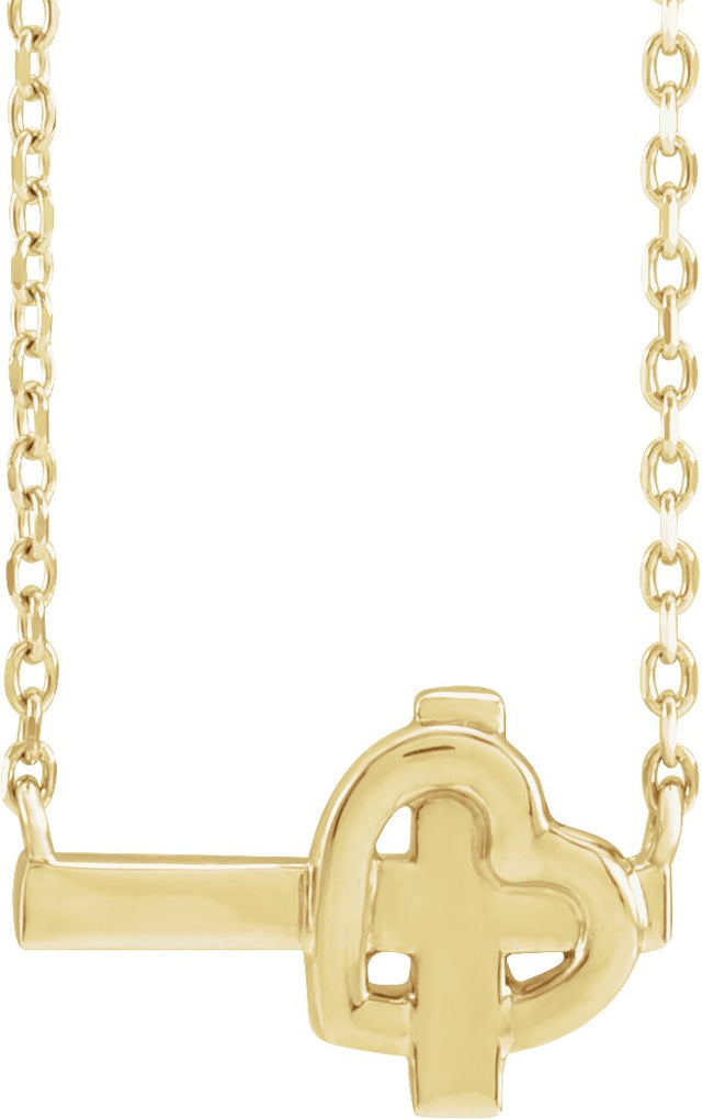 14K Gold Sideways Cross & Heart Necklace - Yellow Gold - view 9