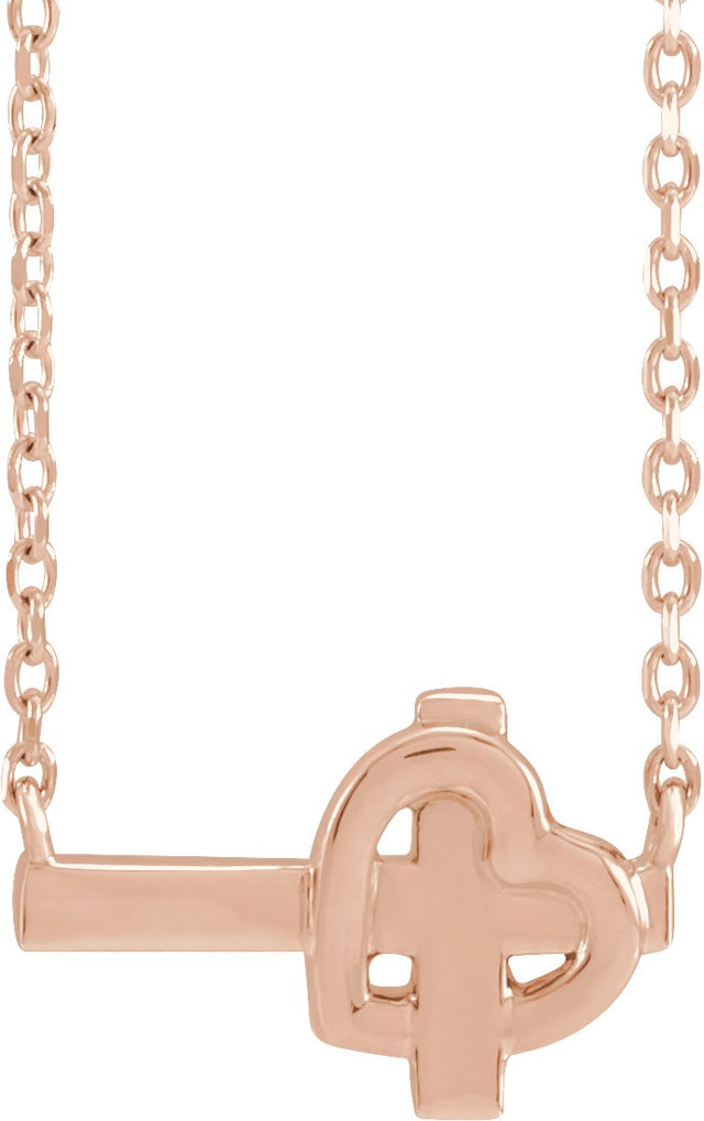 14K Gold Sideways Cross & Heart Necklace - Rose Gold - view 9