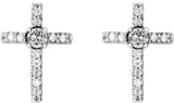Platinum Round Natural Diamond Accented Cross Earrings – 2mm Stones - view 6