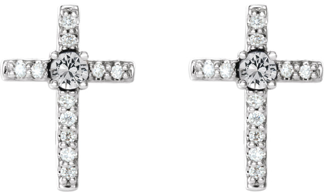 Platinum Round Natural Diamond Accented Cross Earrings – 2mm Stones - view 6