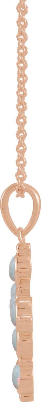 14K Gold Round Natural White Ethiopian Opal Cabochon Cross Necklace or Pendant - Rose Gold - view 4