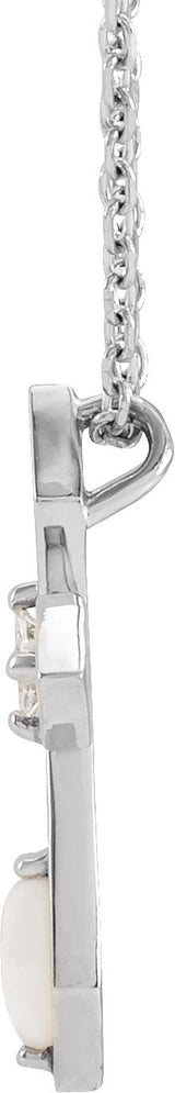 14K Gold Marquise Natural White Opal & Natural Diamond Pierced Cross Necklace or Pendant - White Gold - view 2