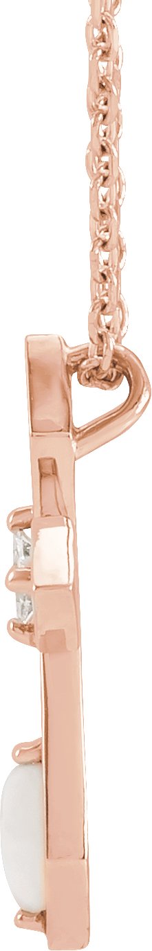 14K Gold Marquise Natural White Opal & Natural Diamond Pierced Cross Necklace or Pendant - Rose Gold - view 2