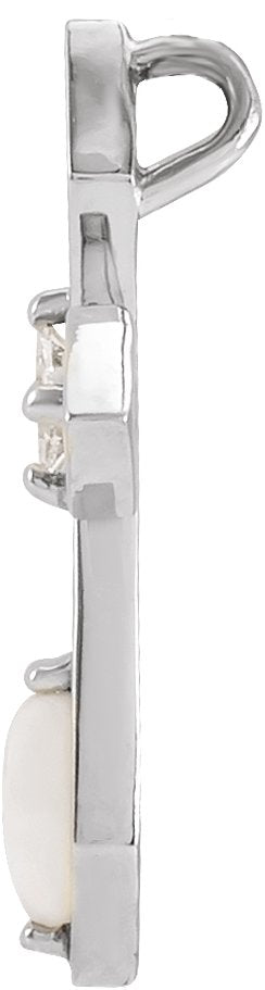 Platinum Marquise Natural White Opal & Natural Diamond Pierced Cross Necklace or Pendant - view 2