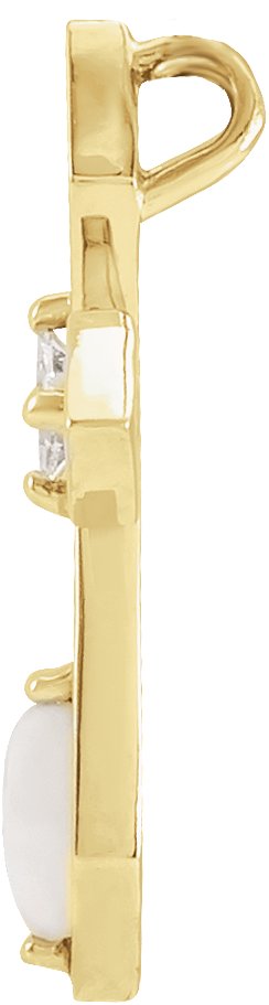 14K Gold Marquise Natural White Opal & Natural Diamond Pierced Cross Necklace or Pendant - Yellow Gold - view 2
