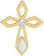 14K Gold Marquise Natural White Opal & Natural Diamond Pierced Cross Necklace or Pendant - Yellow Gold