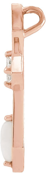 14K Gold Marquise Natural White Opal & Natural Diamond Pierced Cross Necklace or Pendant - Rose Gold - view 2