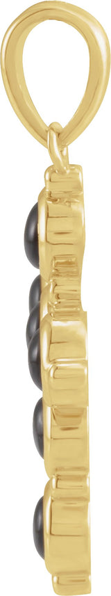 14K Gold Round Natural Black Onyx Cabochon Cross Necklace or Pendant - Yellow Gold - view 4