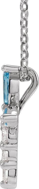 Platinum Marquise Natural Aquamarine & Natural Diamond Cross Necklace or Pendant - view 4