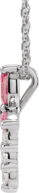 14K Gold Marquise Natural Pink Tourmaline & Natural Diamond Cross Necklace or Pendant - White Gold - view 4