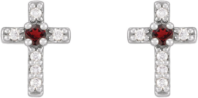 Platinum Round Natural Mozambique Garnet Accented Cross Earrings – 1.5-2mm Stones - view 6