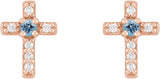 14K Gold Round Natural Aquamarine Accented Cross Earrings – 1.5-2mm Stones - Rose Gold - view 6