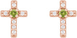 14K Gold Round Natural Peridot Accented Cross Earrings – 1.5-2mm Stones - Rose Gold - view 6