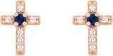 14K Gold Round Natural Blue Sapphire Accented Cross Earrings – 1.5-2mm Stones - Rose Gold - view 6