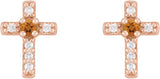 14K Gold Round Natural Citrine Accented Cross Earrings – 1.5-2mm Stones - Rose Gold - view 6