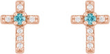 14K Gold Round Natural Blue Zircon Accented Cross Earrings – 1.5-2mm Stones - Rose Gold - view 6