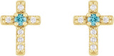14K Gold Round Natural Blue Zircon Accented Cross Earrings – 1.5-2mm Stones - Yellow Gold - view 6