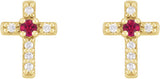 14K Gold Round Natural Ruby Accented Cross Earrings – 1.5-2mm Stones - Yellow Gold - view 6