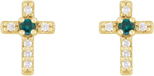 14K Gold Round Natural Alexandrite Accented Cross Earrings – 1.5-2mm Stones - Yellow Gold - view 6