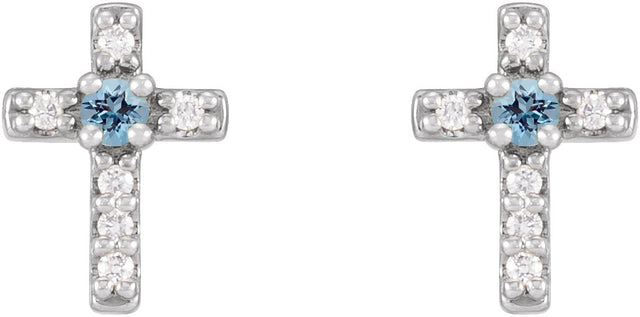 14K Gold Round Natural Aquamarine Accented Cross Earrings – 1.5-2mm Stones - White Gold - view 6
