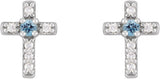 Platinum Round Natural Aquamarine Accented Cross Earrings – 1.5-2mm Stones - view 6