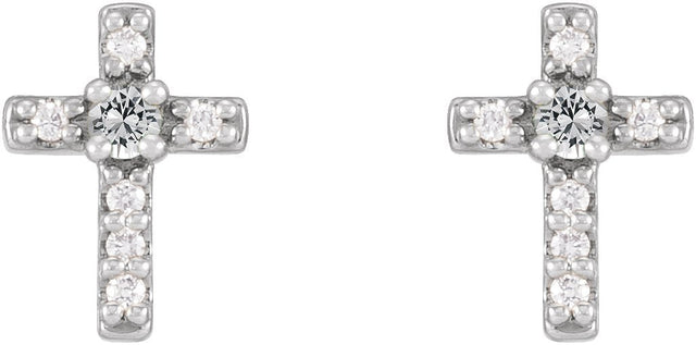 14K Gold Round Natural White Sapphire Accented Cross Earrings - White Gold - view 6