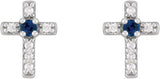 14K Gold Round Natural Blue Sapphire Accented Cross Earrings – 1.5-2mm Stones - White Gold - view 6