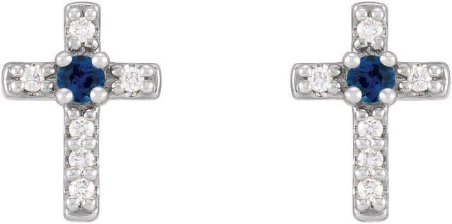 Platinum Round Natural Blue Sapphire Accented Cross Earrings – 1.5-2mm Stones - view 6