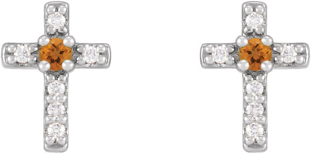 Platinum Round Natural Citrine Accented Cross Earrings – 1.5-2mm Stones - view 6