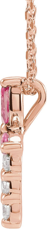 14K Gold Marquise Natural Pink Tourmaline & Natural Diamond Cross Necklace or Pendant - Rose Gold - view 4