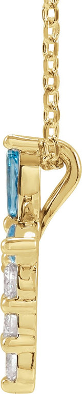 14K Gold Marquise Natural Aquamarine & Natural Diamond Cross Necklace or Pendant - Yellow Gold - view 4