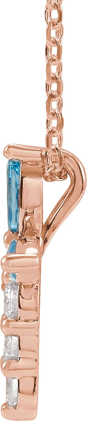 14K Gold Marquise Natural Aquamarine & Natural Diamond Cross Necklace or Pendant - Rose Gold - view 4