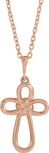 14K Gold Knotted Cross Necklace or Pendant - Rose Gold