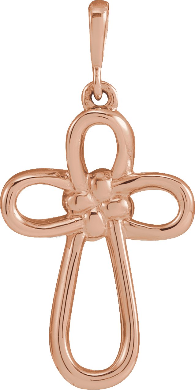 14K Gold Knotted Cross Necklace or Pendant - Rose Gold
