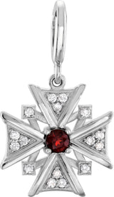 14K Gold Round Natural Mozambique Garnet & Natural Diamond Vintage-Inspired Cross Pendant – 28.6x16.4mm - White Gold - view 6