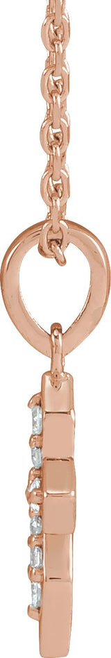 14K Gold Round Natural Diamond Petite Cross Necklace or Pendant II - Rose Gold - view 4