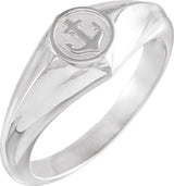 14K Gold Cross Anchor Ring - White Gold