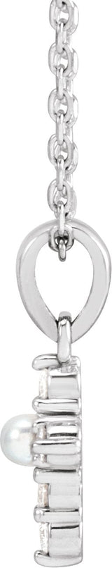 Platinum Cultured White Seed Pearl & Natural Diamond Pearl Cross Necklace or Pendant - view 2