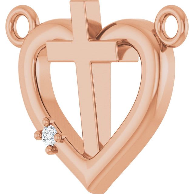 14K Gold Round Natural Diamond Heart & Cross Necklace – up to 0.0025 CTW - Rose Gold - view 8