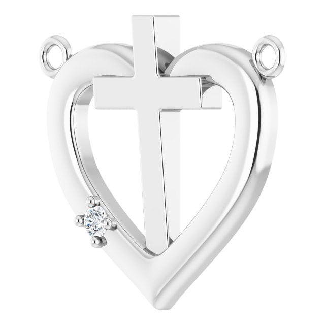 14K Gold Round Natural Diamond Heart & Cross Necklace – up to 0.0025 CTW - White Gold - view 8