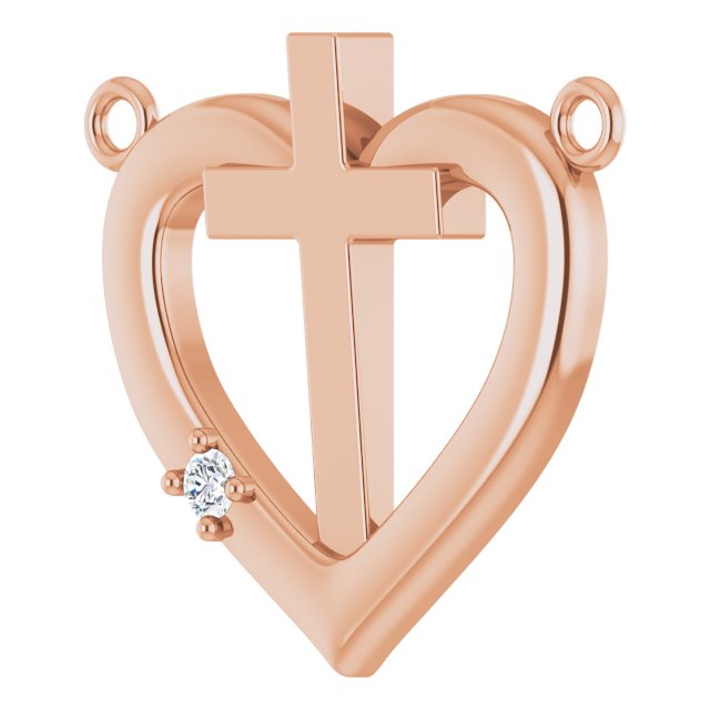 14K Gold Round Natural Diamond Heart & Cross Necklace – up to 0.0025 CTW - Rose Gold - view 8