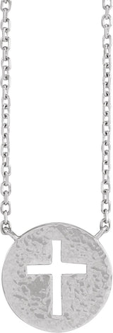 Platinum Pierced Cross Disc Necklace